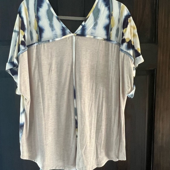 One World Woven Tie-Dye & Knit Short Dolman Sleeve V-Neck Top L - Picture 3 of 3